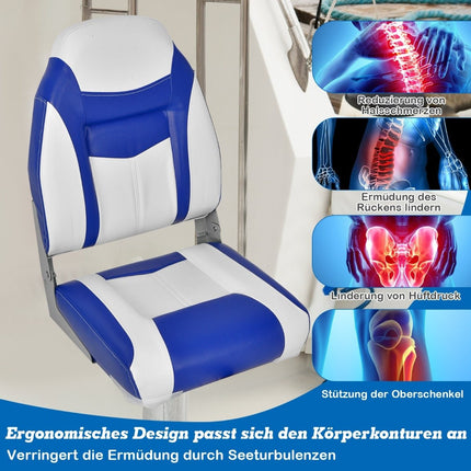 Hochlehner Bootssitz mit 10 cm dicker Schwammpolsterung Klappbarer Bootsstuhl Blau Weiß