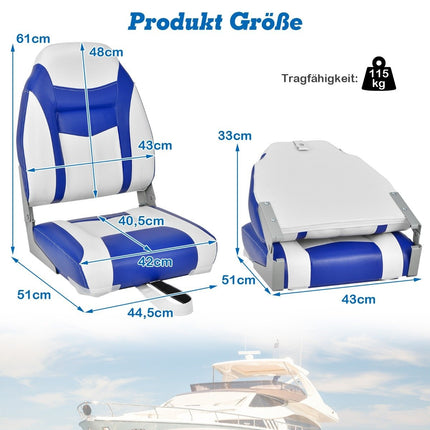Hochlehner Bootssitz mit 10 cm dicker Schwammpolsterung Klappbarer Bootsstuhl Blau Weiß