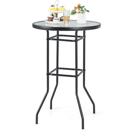 Hoher Gartentisch Stehtisch rund Bistrotisch mit Tischplatte aus gehärtetem Glas 68 x 68 x 97 cm schwarz