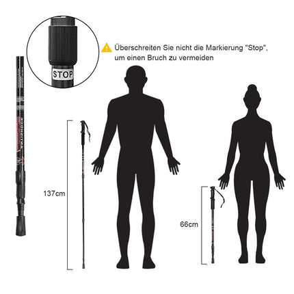 Wanderstöcke 2er Pack Verstellbare Walking Kletterstöcke 66-137 cm Schwarz