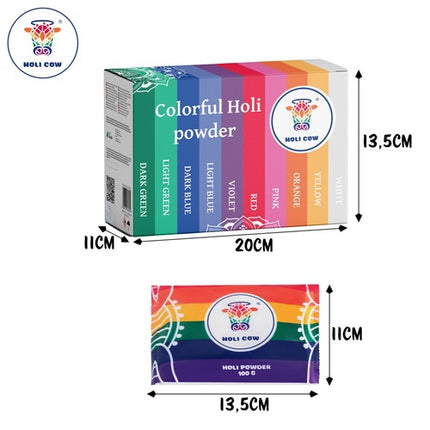 Holi kleurpoederset, 10x100g, 10 levendige kleuren
