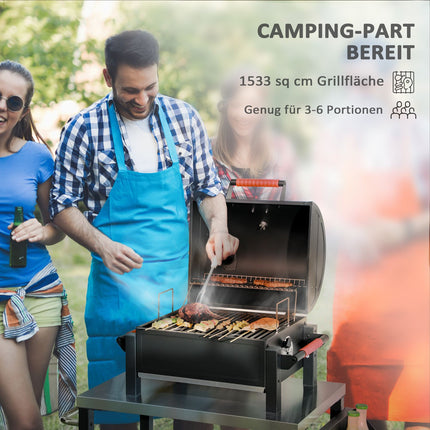 Holztischgrill mit Kohleschale und Thermometer