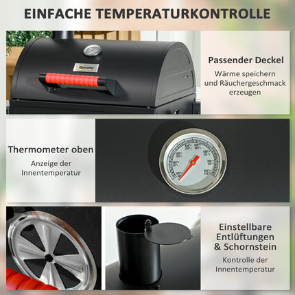 Holztischgrill mit Kohleschale und Thermometer