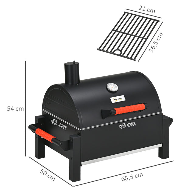 Holztischgrill mit Kohleschale und Thermometer