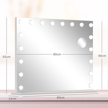 Hollywood Mirror with 18 LED Bulbs, 80 x 60 cm, 3 Light Colours, White