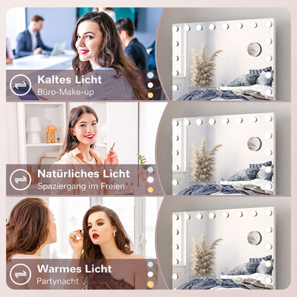 Hollywood Mirror with 18 LED Bulbs, 80 x 60 cm, 3 Light Colours, White