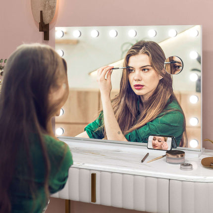Hollywood Mirror with 18 LED Bulbs, 80 x 60 cm, 3 Light Colours, White
