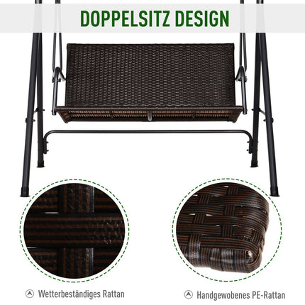 2-Sitzer Hollywoodschaukel – verstellbares Sonnendach, Rattanrahmen