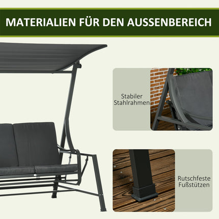 2-Sitzer Hollywoodschaukel mit verstellbarem Sonnendach, Dunkelgrau