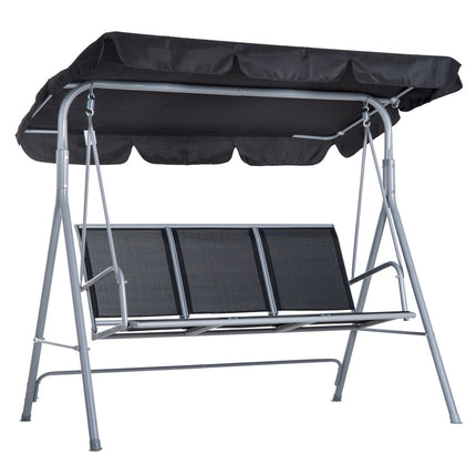3-Sitzer Hollywoodschaukel mit Dach – Metallgestell, schwarz/silber