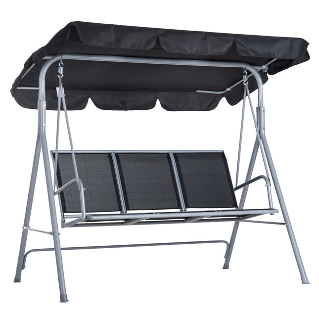 3-Sitzer Hollywoodschaukel mit Dach – Metallgestell, schwarz/silber