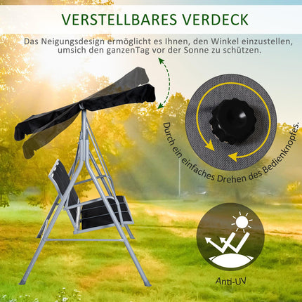 3-Sitzer Hollywoodschaukel mit Dach – Metallgestell, schwarz/silber