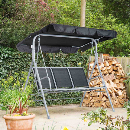 3-Sitzer Hollywoodschaukel mit Dach – Metallgestell, schwarz/silber