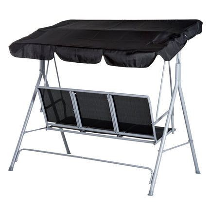 3-Sitzer Hollywoodschaukel mit Dach – Metallgestell, schwarz/silber