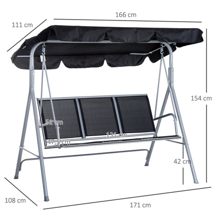 3-Sitzer Hollywoodschaukel mit Dach – Metallgestell, schwarz/silber