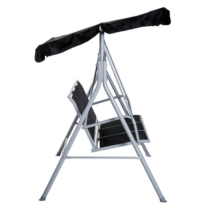 3-Sitzer Hollywoodschaukel mit Dach – Metallgestell, schwarz/silber