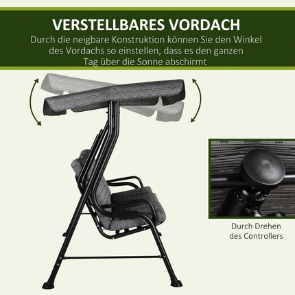 3-Sitzer Hollywoodschaukel mit verstellbarem Sonnendach, grau