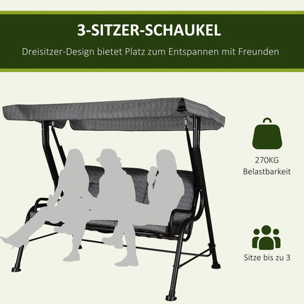 3-Sitzer Hollywoodschaukel mit verstellbarem Sonnendach, grau