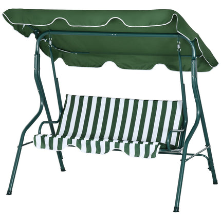 Balançoire Hollywood, balançoire de jardin 3 places, banc pivotant, pare-soleil réglable, structure en acier, vert 170 x 110 x 153 cm