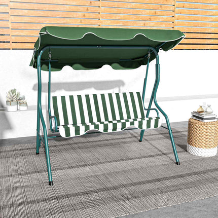 Balançoire Hollywood, balançoire de jardin 3 places, banc pivotant, pare-soleil réglable, structure en acier, vert 170 x 110 x 153 cm