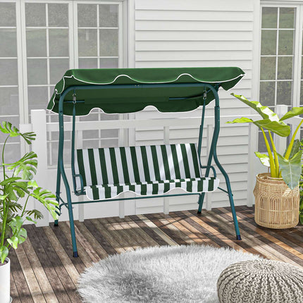 Balançoire Hollywood, balançoire de jardin 3 places, banc pivotant, pare-soleil réglable, structure en acier, vert 170 x 110 x 153 cm