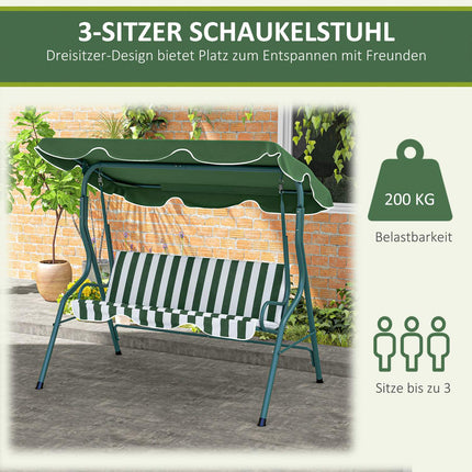 Balançoire Hollywood, balançoire de jardin 3 places, banc pivotant, pare-soleil réglable, structure en acier, vert 170 x 110 x 153 cm