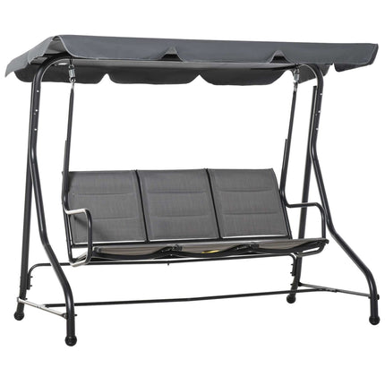 Balancelle de jardin Hollywood Swing 3 places avec pare-soleil réglable, acier et polyester, gris, 205 x 118 x 170 cm