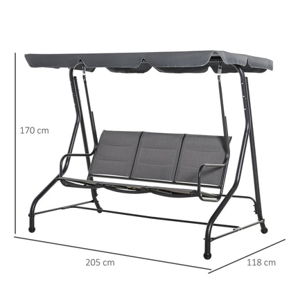 Balancelle de jardin Hollywood Swing 3 places avec pare-soleil réglable, acier et polyester, gris, 205 x 118 x 170 cm
