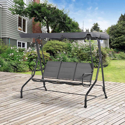 Balancelle de jardin Hollywood Swing 3 places avec pare-soleil réglable, acier et polyester, gris, 205 x 118 x 170 cm