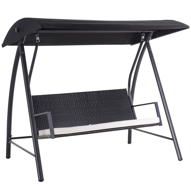 3-Sitzer Hollywoodschaukel mit Dach, Polyrattan, Schwarz