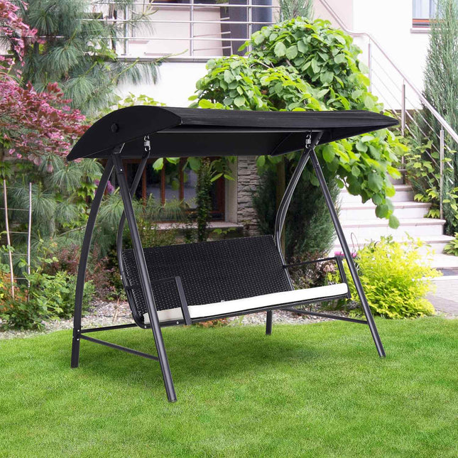 3-Sitzer Hollywoodschaukel mit Dach, Polyrattan, Schwarz