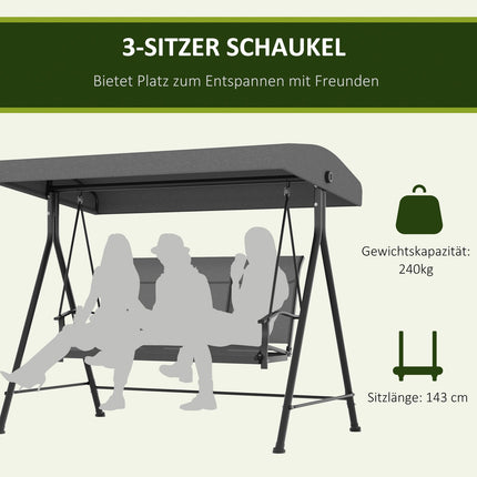 3-Sitzer Hollywoodschaukel, Metallgestell, verstellbares Dach
