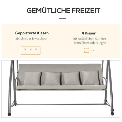 Braune 3-Sitzer Schaukelbank mit verstellbarem Sonnendach und Liegefunktion