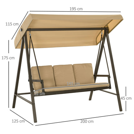 3-Sitzer Hollywoodschaukel, verstellbares Sonnendach, beige