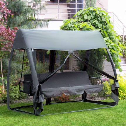 Hollywood Schommelbank Tuinligstoel 3-Zits Met Zijwanden Grijs 240X135X197Cm