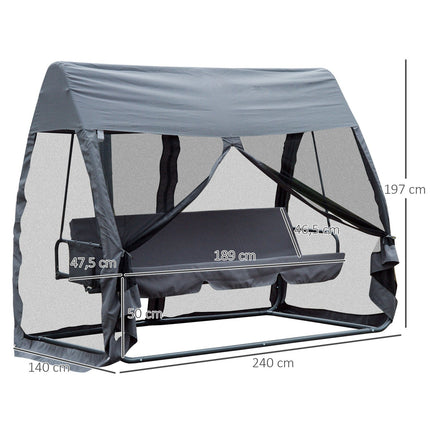 Hollywood Schommelbank Tuinligstoel 3-Zits Met Zijwanden Grijs 240X135X197Cm