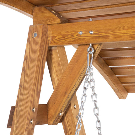 Swing bench in pine for two people with adjustable roof