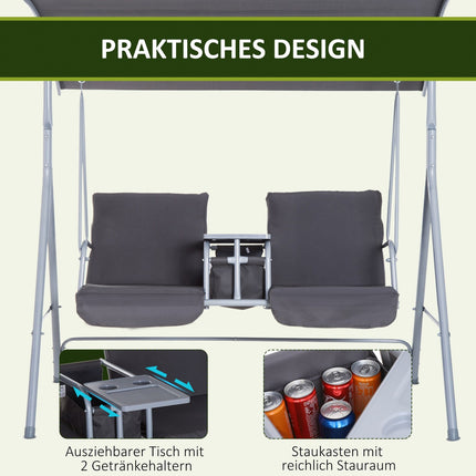 2-Sitzer Hollywoodschaukel mit Sonnenschutz, grau 175 x 112 x 165 cm
