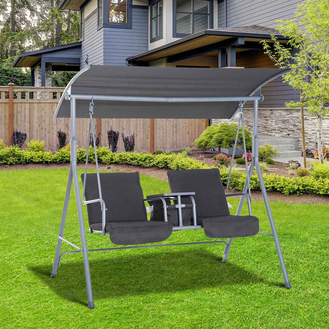 2-seat garden swing with sunshade, gray 175 x 112 x 165 cm