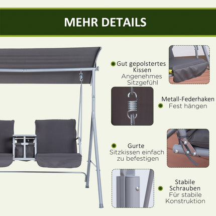 2-Sitzer Hollywoodschaukel mit Sonnenschutz, grau 175 x 112 x 165 cm