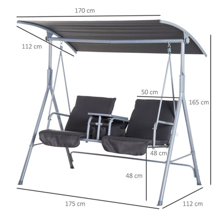 2-Sitzer Hollywoodschaukel mit Sonnenschutz, grau 175 x 112 x 165 cm