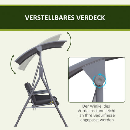 2-Sitzer Hollywoodschaukel mit Sonnenschutz, grau 175 x 112 x 165 cm