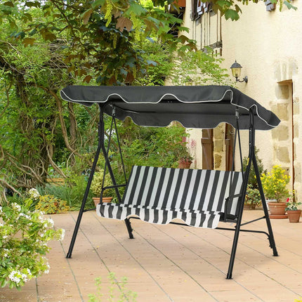 Gartenschaukel 3-Sitzer Stahl mit Dach, grau/weiß