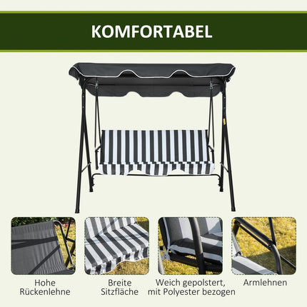Gartenschaukel 3-Sitzer Stahl mit Dach, grau/weiß