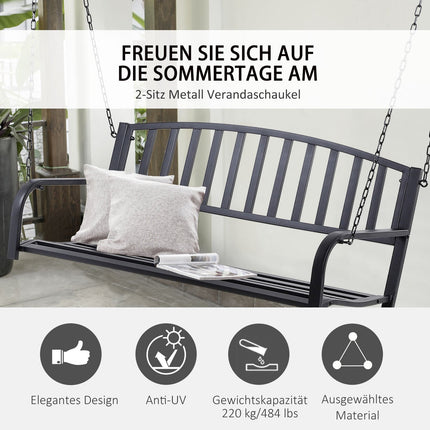 Schwarze 2-Sitzer Hollywoodschaukel aus Metall mit Ketten