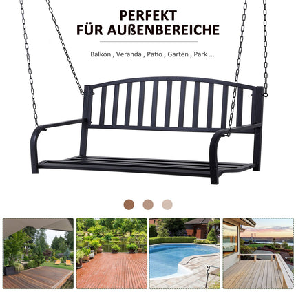 Schwarze 2-Sitzer Hollywoodschaukel aus Metall mit Ketten