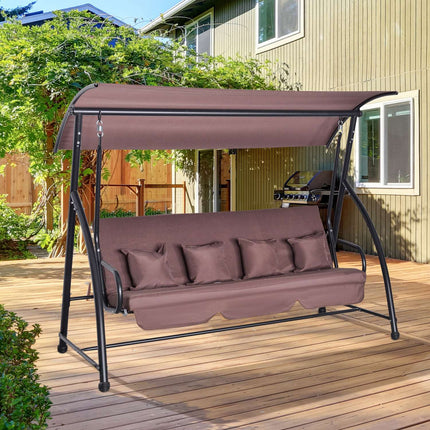 3-Sitzer Hollywoodschaukel mit verstellbarem Dach, braun