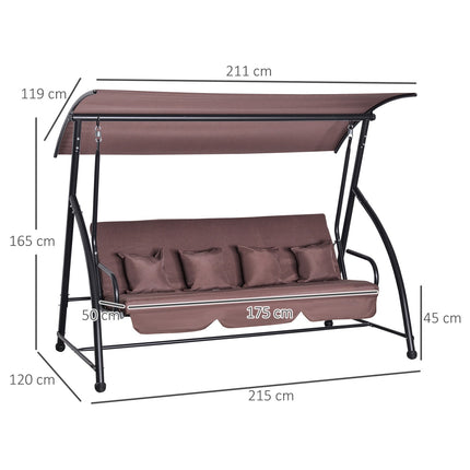 3-Sitzer Hollywoodschaukel mit verstellbarem Dach, braun