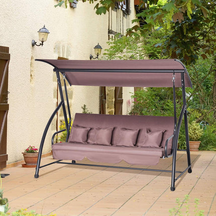 3-Sitzer Hollywoodschaukel mit verstellbarem Dach, braun
