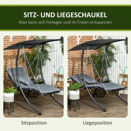 Gartenschaukel mit Kissen und verstellbarem Sonnendach, dunkelgrau
